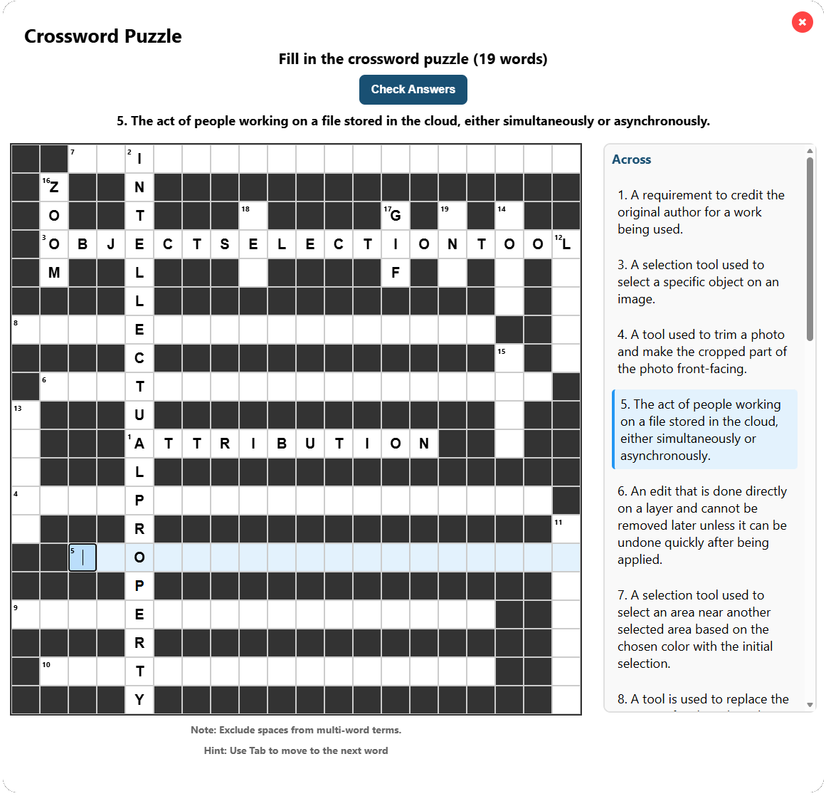 Crossword Activity